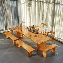 Solid wood tea table and chair combination Simple modern natural edge large board office Kung Fu tea table tea table set one
