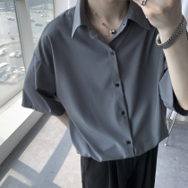 Ice silk shirt Mens summer short-sleeved thin loose drop shirt trend wild casual boys ruffian handsome jacket