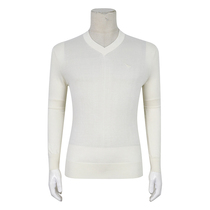 Special 799-mulberry silk autumn mens simple embroidery V-neck sweater beige