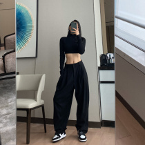 DQSTORE casual straight leg suit pants womens autumn and winter new high-rise loose look thin drooping feeling European and American mop pants