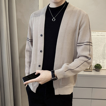 Cardigan sweater mens autumn and winter slim Korean version of the trend light mature style mens casual handsome mens knitwear coat