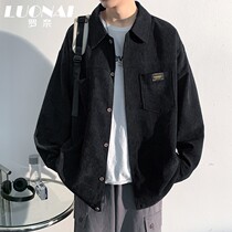Corduroy long sleeve shirt men Spring and Autumn loose size shirt plus velvet padded jacket men casual clothes
