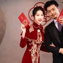 Velvet Toast Bride 2021 New Wedding Red Engagement Dress Long Sleeve Winter Little Man