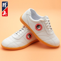 Tai chi shoes mens leather soft beef tendon bottom martial arts shoes womens spring and summer breathable Taijiquan practice shoes sports shoes Jingyi