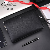Sachchi mens bag genuine leather light luxury high-end hand holding bag mens head layer of cow leather code lock hand bag multi-layer hand grip bag tide