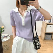 BIG CODE WOMENS CLOTHING ICE SILK SHORT SLEEVE T-SHIRT WOMAN KNIT SLIM FIT SUMMER NEW FAT SISTER EASY TO SLIM V COLLAR BLOUSES WOMAN