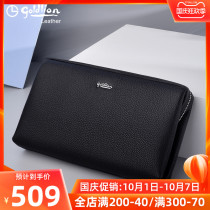 Jinlili hand bag business cowhide large capacity anti-theft code lock zipper mens handbag leather mens bag