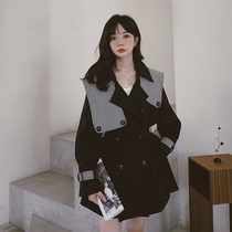 Black windbreaker coat womens early spring and autumn 2021 New this year popular high sense Korean version of small mans coat
