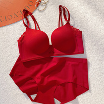 Red underwear girl gathered the bride married the bride without trace of breast milk wear bra underwear suit
