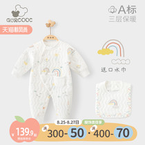  Mens and womens baby one-piece autumn and winter clothes Baby padded warm romper Newborn cotton thin cotton clothes spring and autumn