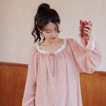 Long sweet wind long sleeve nightgown women spring and autumn new double cotton cotton pajamas summer thin household clothing