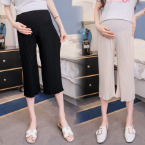 Pregnant womens pants summer thin snff pants plus large-size wide wide-legged pants belly seven-point pants pregnant woman summer dress