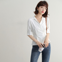 FENPERATE temperament commuter white shirt female 2021 summer new Korean design sense Half sleeve shirt