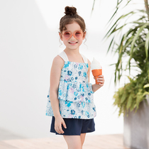 British girls floral suspender top summer new middle and large children Korean version of the beach fashion wind vest 10491160
