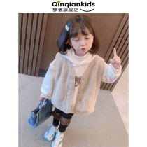 Girls sweater winter suit plus velvet childrens clothing new style thickened female baby vest autumn winter two-piece set
