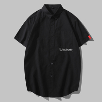 Tide brand short-sleeved shirt Mens summer frock casual loose half-sleeve shirt Youth literary thin shirt pure cotton