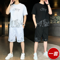 Short-sleeved T-shirt mens summer 2021 new fashion brand trend mens ice silk suit China dynasty loose casual clothes
