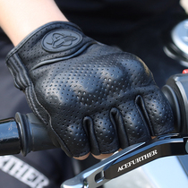 Summer Motorcycle Rider Genuine Leather Gloves Locomotive Riding Anti-Fall Windproof breathable Four Seasons Touch Screen All-finger Sheep Piers