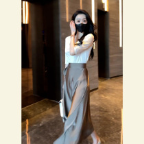 Sense of haute-nouveau early autumn fashion French orange terrier two-piece set chic unique temperament celebrity high-end silk dress