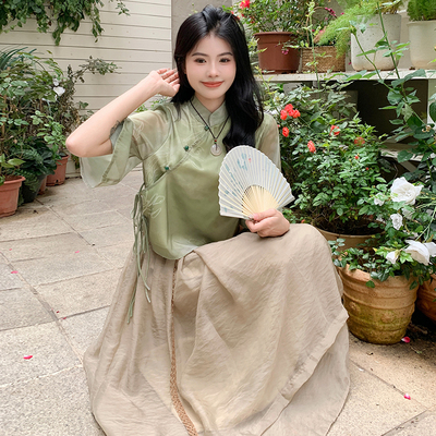 taobao agent Top, summer skirt, retro Hanfu, dress, plus size, Chinese style