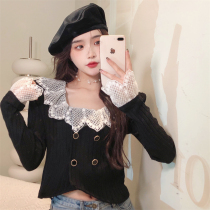 Large size short shirt Women design sense niche spring dress 2022 new fat mm French lace square collar coat tide