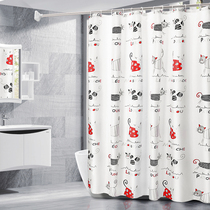 Bath fabric partition curtain waterproof mildew proof thick hanging curtain non-perforated retractable shower rod shower rod bathroom set