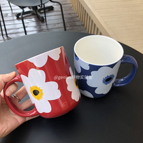 460ml flower couple large capacity water Cup ins with lid ceramic office Mark Cup premium pair