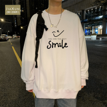 Letter printing long-sleeved sweater mens ins Hong Kong fashion trend spring and autumn thin large size loose all-match base shirt