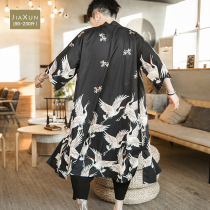 Summer fat Chinese style medium long national tide cardigan windbreaker men loose fat plus size thin sunscreen jacket
