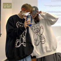 Pullover round neck bear print sweater mens spring and autumn 2021 new large size fat tide brand couple jacket