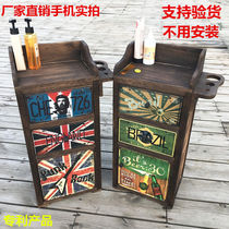 Retro barber shop tool cabinet hairdressing cabinet hair salon tool mirror table cabinet solid wood drawer type locker