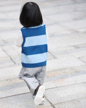 Achikiids Spring Series) Organic Cotton Wool Blend Children Knit Striped Collider Color Pocket Horse Chia