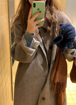 Gray double-sided cashmere coat women 2021 new long loose knee herringbone wool coat coat winter