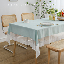 French coffee table tablecloth Nordic ins Rectangular lace high-end dining table fabric light blue high-grade table cloth