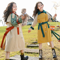 Girls windbreaker coat spring and autumn 2021 new foreign style Korean version 12 big boy girl 13 long 15 year old Leisure