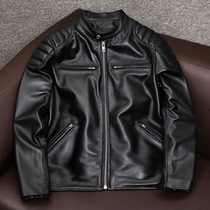 Factory Special Price New Pint Head Layer Sheep Leather Leather Leather Clothing Male Locomotive Stand-up Style Youth Leather Jacket Short