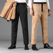 Middle-aged and elderly men in winter mens three layers plus velvet thickened outer wear cotton pants dad loose large size high waist deep warm pants