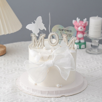 Mom Cake Decorated MOM Pearl plugin Mothers Festival Happy Care Card White Ribbon Butterfly Converter