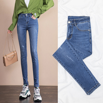 High waist jeans womens summer thin section 2021 new thin and versatile stretch slim small feet pencil womens pants