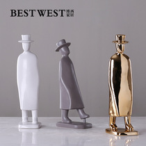 Gold-plated hat male figures ceramic ornaments creative home accessories Ceramic Crafts furnishings
