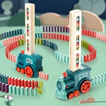 Childrens electric luminous domino train benefit intelligence enlightenment to create building blocks automatic license placement toy boy