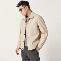 Haining genuine leather jacket mens cowhide 2022 autumn new fashion young lapel leather jacket slim and handsome