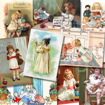 A variety of choice girl play doll toy game antique doll vintage retro Photo Photo Photo Handbook collage A