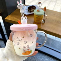 Net red Heat-resistant high borosilicate glass water cup ins household Korean cute girl heart student with scale straw cup