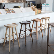 Nordic simple log bar chair high stool bar stool solid wood stool Bar Cafe reception bar chair