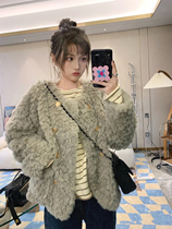 2021 new lamb wool coat women short fashion style imitation rabbit fur padded warm wool wool coat students