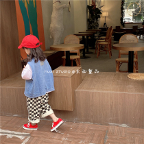 Wood West Child Products 2022 Chunqiu South Korean Edition Male Girl Girl Cowboy Waistcoat board Gvest baby cardio-hoodie jacket