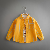 Boy Shirt 2022 Spring Autumn New CUHK Childrens Clothing Han Edition Children Loose Pure Cotton Foreign Air Striped Long Sleeve Shirt