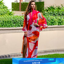 European and American new chiffon red printed robe long sleeve beach sunscreen holiday dress bikini blouse