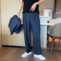 South Korean mens western pants loose spring and autumn season Korean version Drag ground wide leg pants pendant sensuality Ice Silk Casual Long Pants